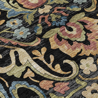 Piper Looms Chantille Floral ACN2193 Black Machine Washable Area Rug Swatch Image