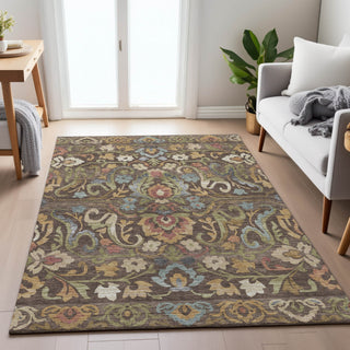 Piper Looms Chantille Floral ACN2193 Chocolate Machine Washable Area Rug Lifestyle Image Feature