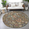 Piper Looms Chantille Floral ACN2193 Chocolate Machine Washable Area Rug Round Lifestyle Image Feature