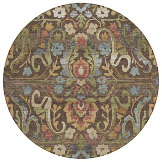 Piper Looms Chantille Floral ACN2193 Chocolate Machine Washable Area Rug Round Main Image