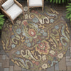 Piper Looms Chantille Floral ACN2193 Chocolate Machine Washable Area Rug Round Outdoor Lifestyle Image Feature