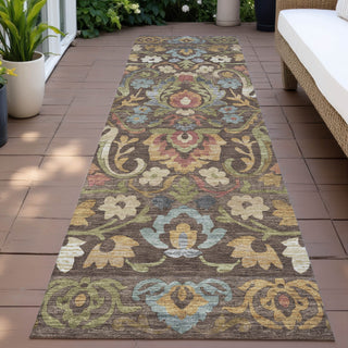 Piper Looms Chantille Floral ACN2193 Chocolate Machine Washable Area Rug Runner Outdoor Lifestyle Image Feature
