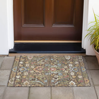 Piper Looms Chantille Floral ACN2193 Chocolate Machine Washable Area Rug Scatter Outdoor Lifestyle Image Feature