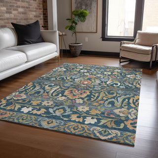 Piper Looms Chantille Floral ACN2193 Navy Machine Washable Area Rug Lifestyle Image Feature