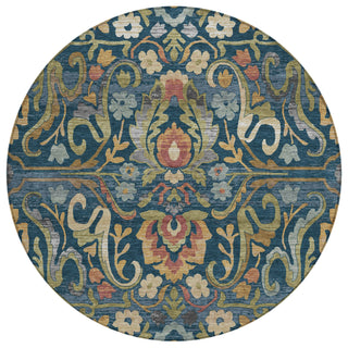 Piper Looms Chantille Floral ACN2193 Navy Machine Washable Area Rug Round Main Image
