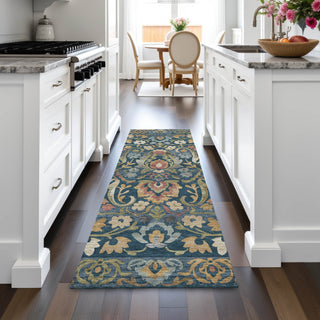 Piper Looms Chantille Floral ACN2193 Navy Machine Washable Area Rug Runner Lifestyle Image Feature