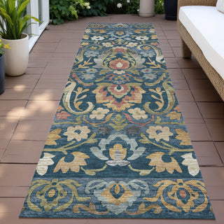 Piper Looms Chantille Floral ACN2193 Navy Machine Washable Area Rug Runner Outdoor Lifestyle Image Feature