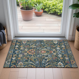 Piper Looms Chantille Floral ACN2193 Navy Machine Washable Area Rug Scatter Lifestyle Image Feature