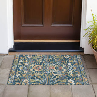Piper Looms Chantille Floral ACN2193 Navy Machine Washable Area Rug Scatter Outdoor Lifestyle Image Feature