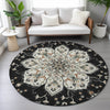 Piper Looms Chantille Global ACN2194 Black Machine Washable Area Rug Round Lifestyle Image Feature