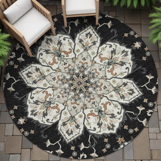 Piper Looms Chantille Global ACN2194 Black Machine Washable Area Rug Round Outdoor Lifestyle Image Feature