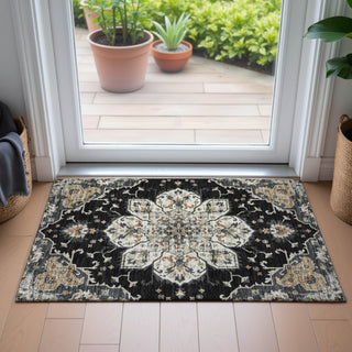Piper Looms Chantille Global ACN2194 Black Machine Washable Area Rug Scatter Lifestyle Image Feature