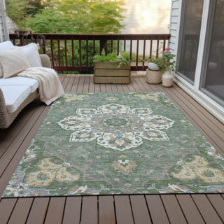 Piper Looms Chantille Global ACN2194 Green Machine Washable Area Rug Outdoor Lifestyle Image Feature