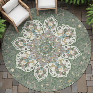Piper Looms Chantille Global ACN2194 Green Machine Washable Area Rug Round Outdoor Lifestyle Image Feature