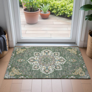 Piper Looms Chantille Global ACN2194 Green Machine Washable Area Rug Scatter Lifestyle Image Feature