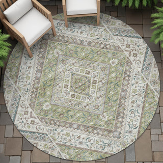 Piper Looms Chantille Geometric ACN2195 Aloe Machine Washable Area Rug Round Outdoor Lifestyle Image Feature