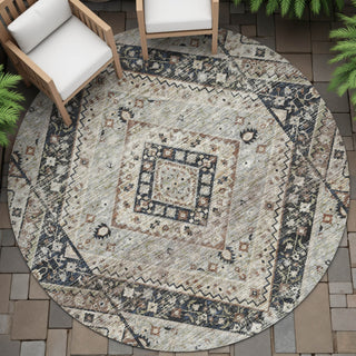 Piper Looms Chantille Geometric ACN2195 Black Machine Washable Area Rug Round Outdoor Lifestyle Image Feature
