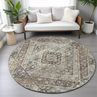 Piper Looms Chantille Geometric ACN2195 Brown Machine Washable Area Rug Round Lifestyle Image Feature