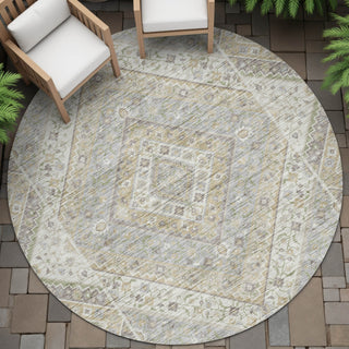 Piper Looms Chantille Geometric ACN2195 Ivory Machine Washable Area Rug Round Outdoor Lifestyle Image Feature