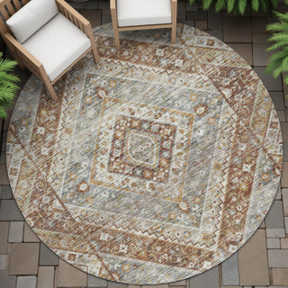Piper Looms Chantille Geometric ACN2195 Paprika Machine Washable Area Rug Round Outdoor Lifestyle Image Feature