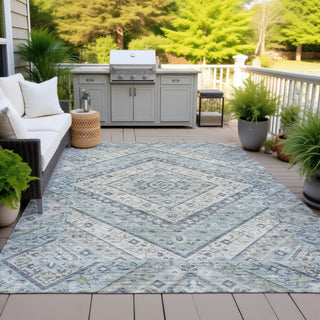 Piper Looms Chantille Geometric ACN2195 Sky Machine Washable Area Rug Outdoor Lifestyle Image Feature
