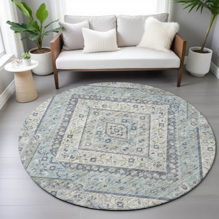 Piper Looms Chantille Geometric ACN2195 Sky Machine Washable Area Rug Round Lifestyle Image Feature