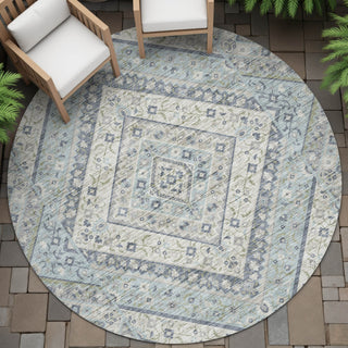 Piper Looms Chantille Geometric ACN2195 Sky Machine Washable Area Rug Round Outdoor Lifestyle Image Feature
