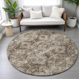 Piper Looms Chantille Panel ACN2196 Chocolate Machine Washable Area Rug Round Lifestyle Image Feature