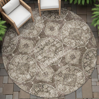 Piper Looms Chantille Panel ACN2196 Chocolate Machine Washable Area Rug Round Outdoor Lifestyle Image Feature