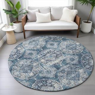 Piper Looms Chantille Panel ACN2196 Denim Machine Washable Area Rug Round Lifestyle Image Feature