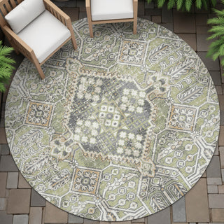 Piper Looms Chantille Global ACN2197 Aloe Machine Washable Area Rug Round Outdoor Lifestyle Image Feature