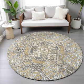Piper Looms Chantille Global ACN2197 Gold Machine Washable Area Rug Round Lifestyle Image Feature