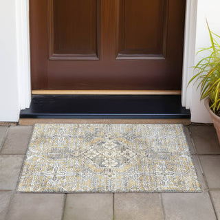 Piper Looms Chantille Global ACN2197 Gold Machine Washable Area Rug Scatter Outdoor Lifestyle Image Feature