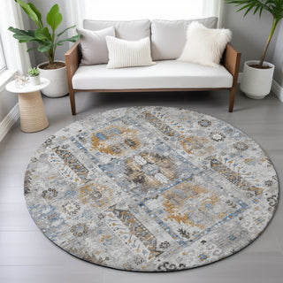 Piper Looms Chantille Bohemian ACN2198 Gray Machine Washable Area Rug Round Lifestyle Image Feature