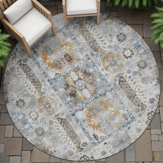 Piper Looms Chantille Bohemian ACN2198 Gray Machine Washable Area Rug Round Outdoor Lifestyle Image Feature