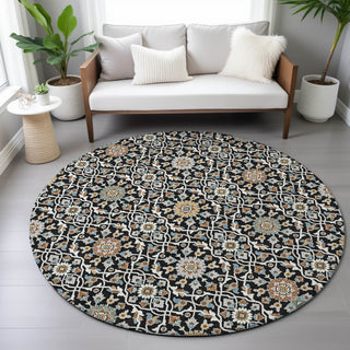 Piper Looms Chantille Panel ACN2199 Black Machine Washable Area Rug Round Lifestyle Image Feature