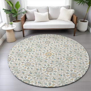 Piper Looms Chantille Panel ACN2199 Ivory Machine Washable Area Rug Round Lifestyle Image Feature
