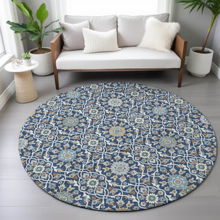Piper Looms Chantille Panel ACN2199 Navy Machine Washable Area Rug Round Lifestyle Image Feature