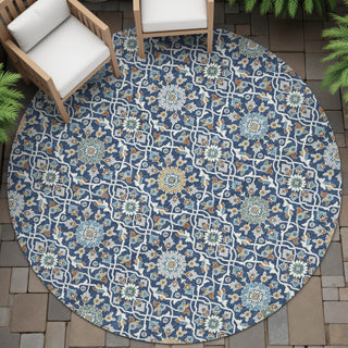 Piper Looms Chantille Panel ACN2199 Navy Machine Washable Area Rug Round Outdoor Lifestyle Image Feature