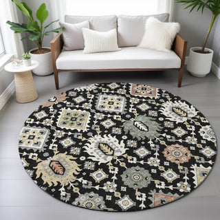 Piper Looms Chantille Bohemian ACN2200 Black Machine Washable Area Rug Round Lifestyle Image Feature