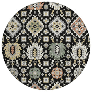 Piper Looms Chantille Bohemian ACN2200 Black Machine Washable Area Rug Round Main Image