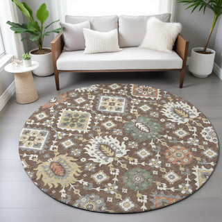 Piper Looms Chantille Bohemian ACN2200 Chocolate Machine Washable Area Rug Round Lifestyle Image Feature
