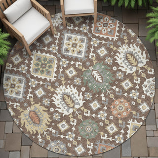 Piper Looms Chantille Bohemian ACN2200 Chocolate Machine Washable Area Rug Round Outdoor Lifestyle Image Feature