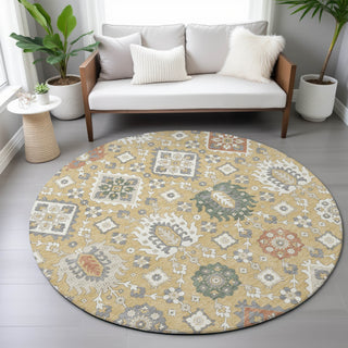 Piper Looms Chantille Bohemian ACN2200 Gold Machine Washable Area Rug Round Lifestyle Image Feature