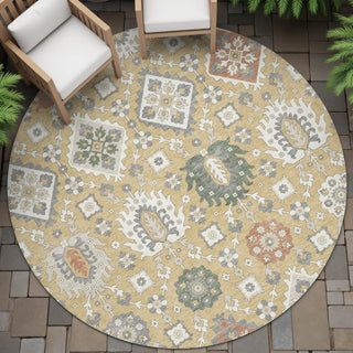 Piper Looms Chantille Bohemian ACN2200 Gold Machine Washable Area Rug Round Outdoor Lifestyle Image Feature