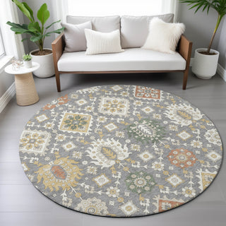 Piper Looms Chantille Bohemian ACN2200 Gray Machine Washable Area Rug Round Lifestyle Image Feature