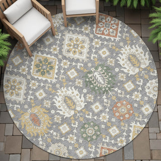Piper Looms Chantille Bohemian ACN2200 Gray Machine Washable Area Rug Round Outdoor Lifestyle Image Feature