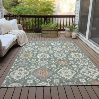 Piper Looms Chantille Bohemian ACN2200 Green Machine Washable Area Rug Outdoor Lifestyle Image Feature