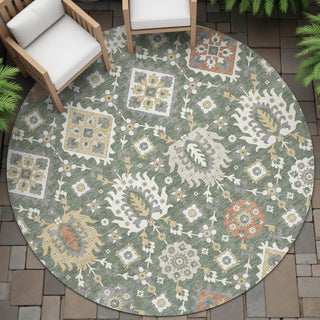 Piper Looms Chantille Bohemian ACN2200 Green Machine Washable Area Rug Round Outdoor Lifestyle Image Feature