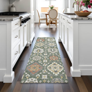 Piper Looms Chantille Bohemian ACN2200 Green Machine Washable Area Rug Runner Lifestyle Image Feature